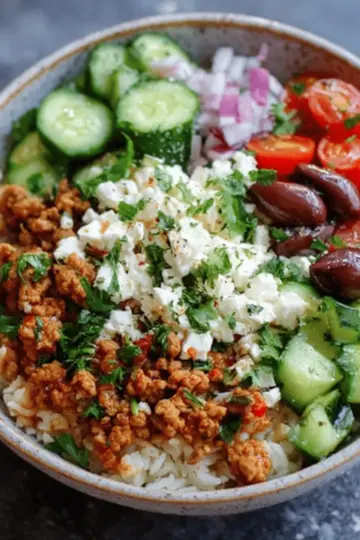 Healthy Greek Ground Turkey Rice Bowl