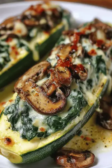 Creamy Ricotta-Stuffed Zucchini with Spinach and Mushrooms