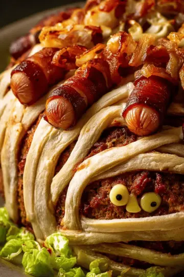 Mummy meatloaf and mummy hotdogs