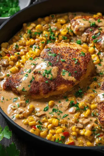 Skillet Creamy Cajun Chicken Lazone with Herby Corn