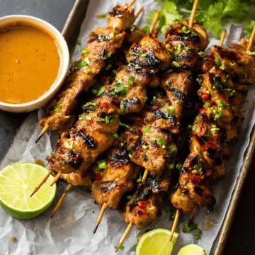 Thai Marinated Grilled Chicken Skewers with Peanut Sauce
