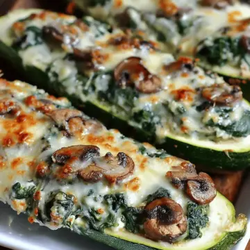 Zucchini Boats Stuffed with Spinach Mushroom Ricotta