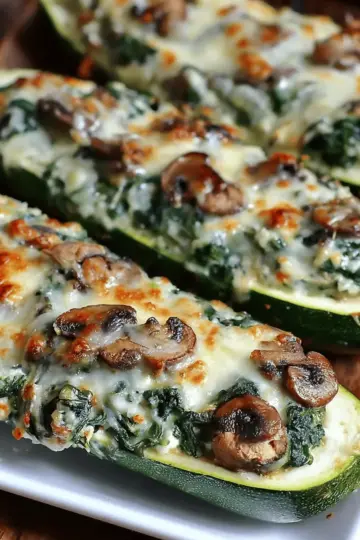 Zucchini Boats Stuffed with Spinach Mushroom Ricotta