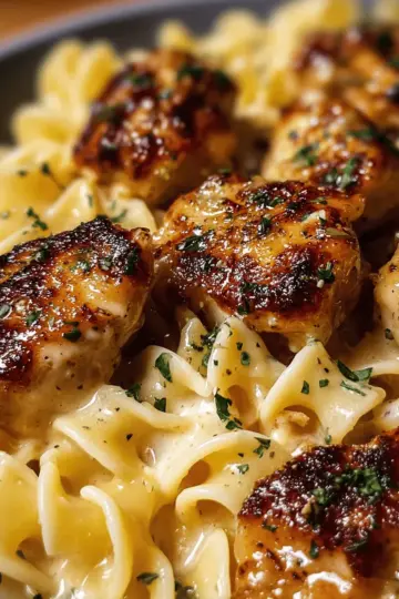 Garlic Butter Chicken Bites with Creamy Parmesan Pasta