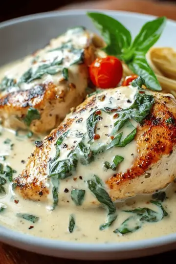 Mozzarella Chicken in Basil Cream Sauce