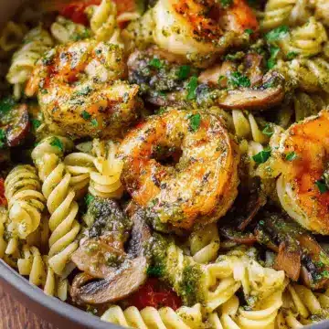 Pesto Shrimp Mushroom Pasta