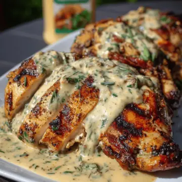 Grilled Stuffed Chicken with Cream Sauce