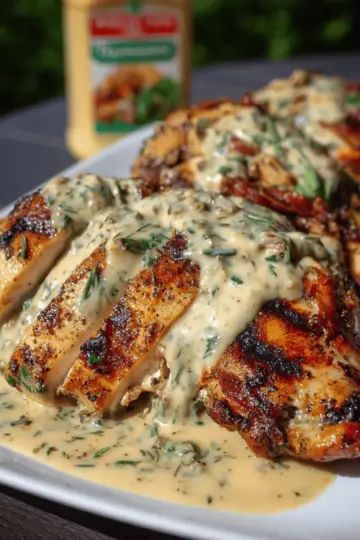 Grilled Stuffed Chicken with Cream Sauce