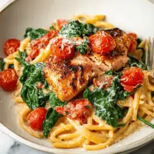 Tomato Spinach Salmon Pasta