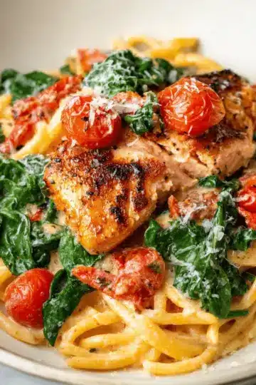 Tomato Spinach Salmon Pasta