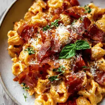 Creamy Roasted Tomato Ricotta Pasta with Crispy Prosciutto