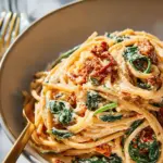 Spaghetti & Spinach with Sun-Dried Tomato Cream Sauce