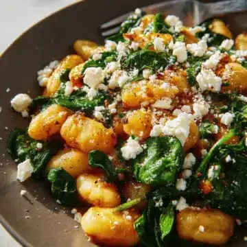 Crispy Gnocchi With Spinach and Feta