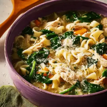 Chicken Noodle Soup with Spinach & Parmesan