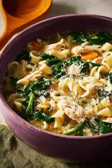 Chicken Noodle Soup with Spinach & Parmesan
