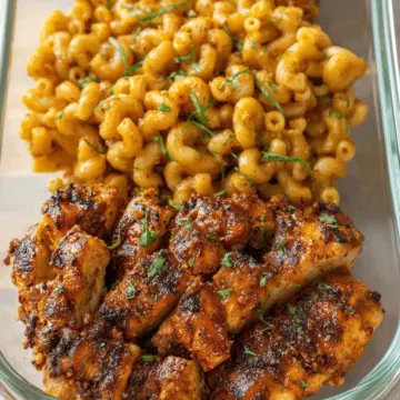 High Protein Honey Garlic Butter Chicken with Mac & Cheese