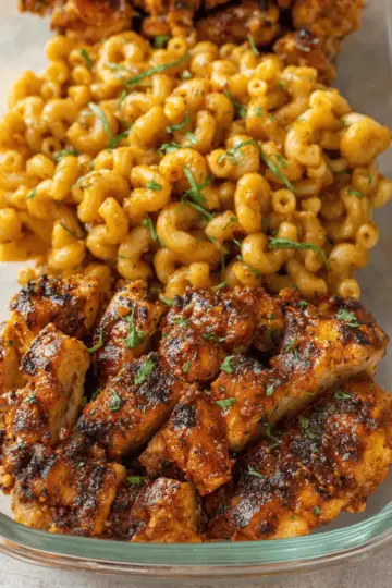 High Protein Honey Garlic Butter Chicken with Mac & Cheese