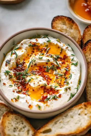 Quick Whipped Ricotta Dip with Hot Honey Appetizer