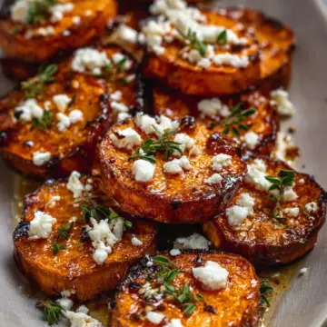 Roasted Sweet Potato Rounds with Honey & Feta