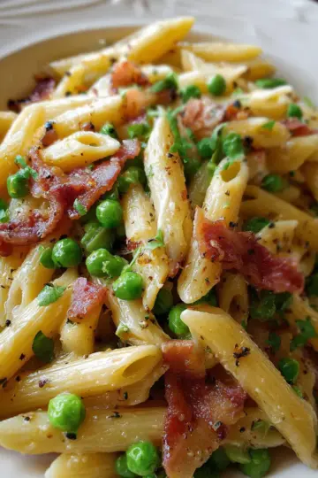 Penne Pasta, Peas and Bacon