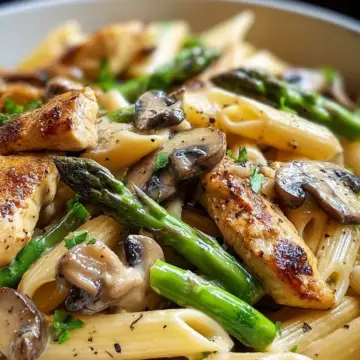 Creamy Mushroom and Asparagus Chicken Penne