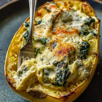 Spinach and Artichoke Stuffed Spaghetti Squash