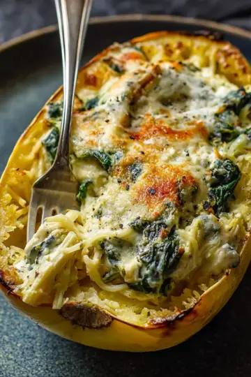 Spinach and Artichoke Stuffed Spaghetti Squash