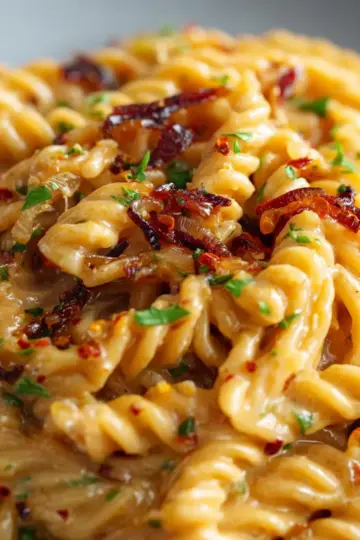 Caramelized Onion Pasta with Chilli Oil