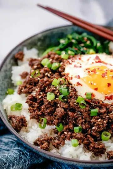 Korean Ground Beef and Rice Bowls