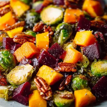 Winter Vegetable Salad with Butternut Squash, Brussels Sprouts, and Beets