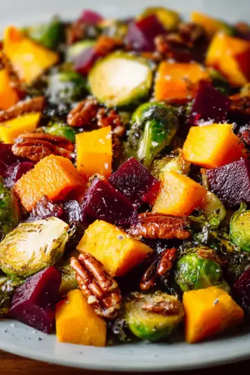 Winter Vegetable Salad with Butternut Squash, Brussels Sprouts, and Beets