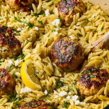 One-Pan Greek Chicken Meatballs and Lemon Orzo