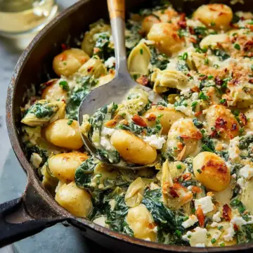 Spinach-Artichoke Gnocchi Skillet with Feta
