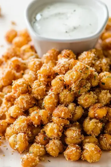 Crispy Roasted Parmesan Chickpeas with Spiced Ranch Dip