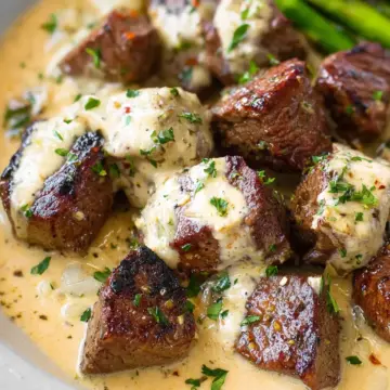 Garlic Butter Steak Bites with Parmesan Cream Sauce