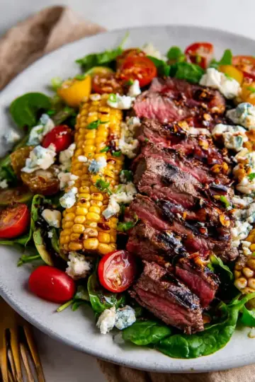 Balsamic Steak Gorgonzola Salad with Grilled Corn